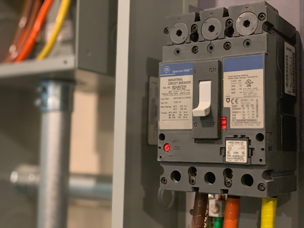 Close-up of a circuit breaker inside an electrical panel